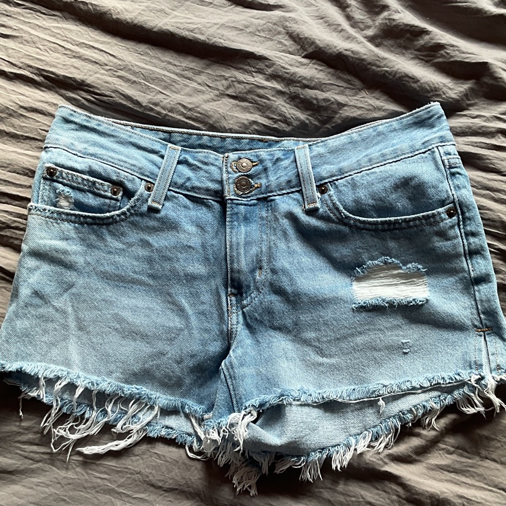 Levi's Light Blue Frayed Jean Shorts